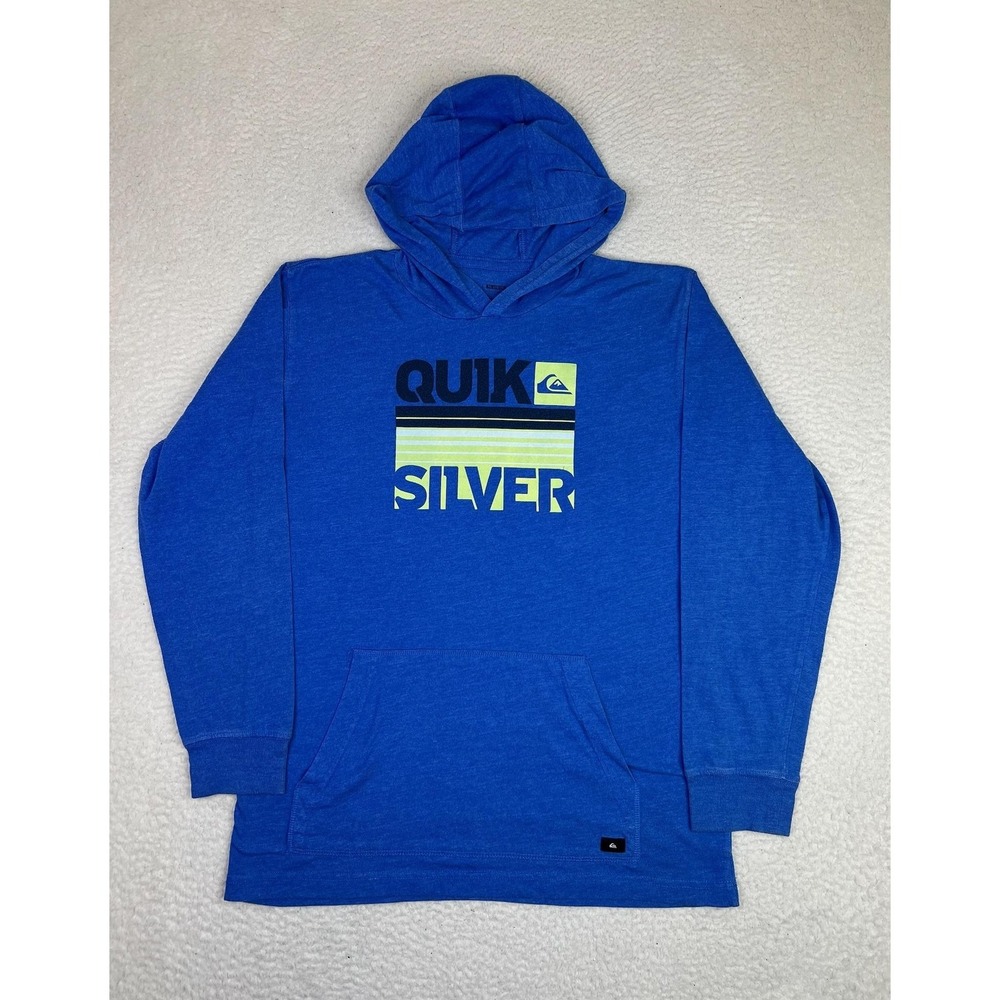 Quiksilver Hoodie Boys XL 18/20 Blue Pullover Graphic Logo Lightweight Jersey